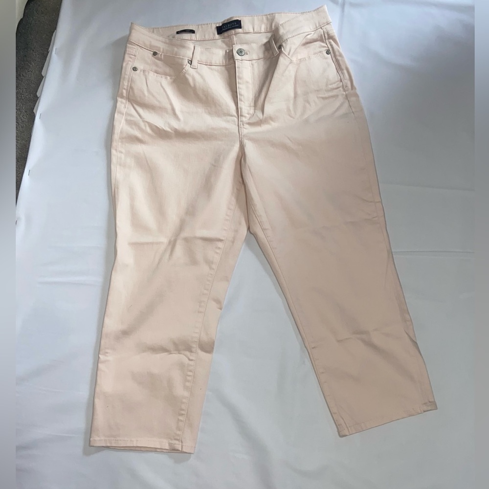 Talbots Women's Crop Curvy Flawless 5 Pocket Peachy Cream Denim Pants Size 14